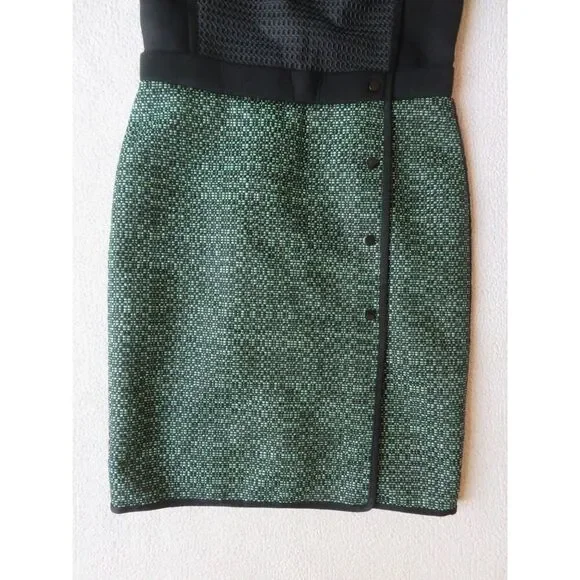 M MISSONI MADE IN ITALY TEXTURED SLEEVELESS DRESS GREEN BLACK MODEST LARGE - Picture 3 of 9
